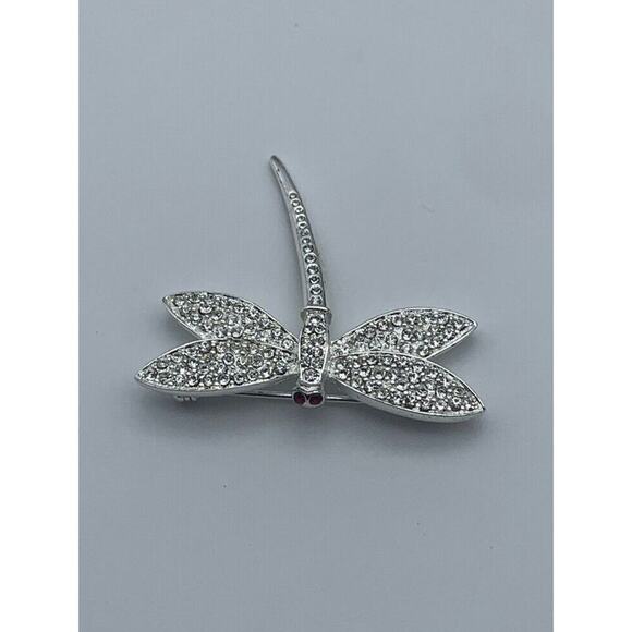 Dragonfly Brooch Lapel Pin Red Rhinestone Eyes Sparkly Rhinestone Body - Picture 1 of 5